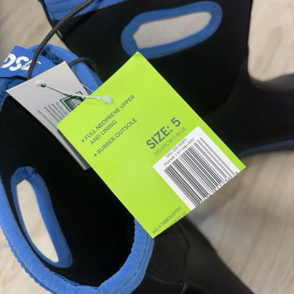 DSG Rubber Rain Boots Neoprene Lined Waterproof Black Blue Size 5 NWT